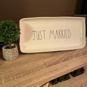 Rae Dunn by Magenta, Artisan Collection, 14" x 7" platter, JUST MARRIED